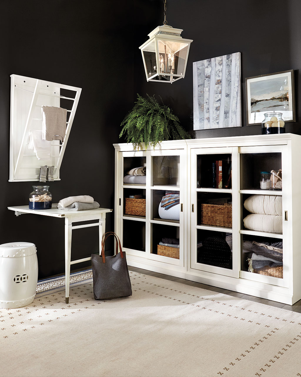 Carve out another room with a folding table and a storage bookcase