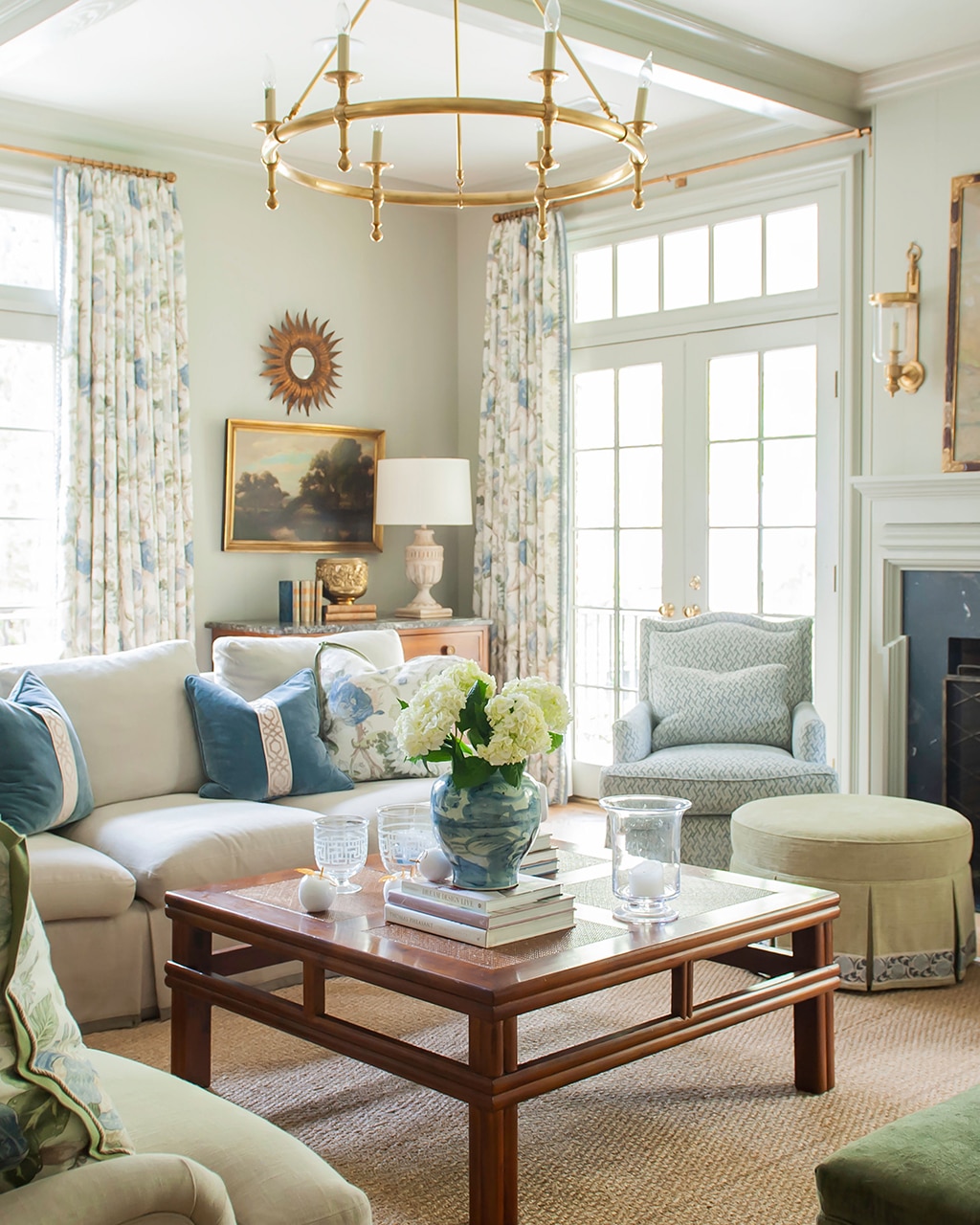 Blue living room designed by Debbie Mathews