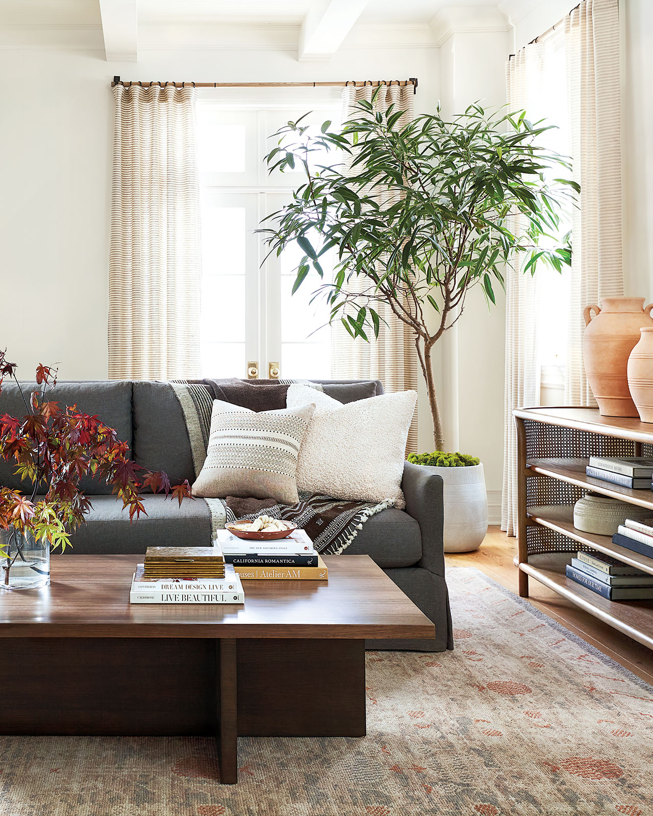 Earthy living room and designer decor with a casual feel