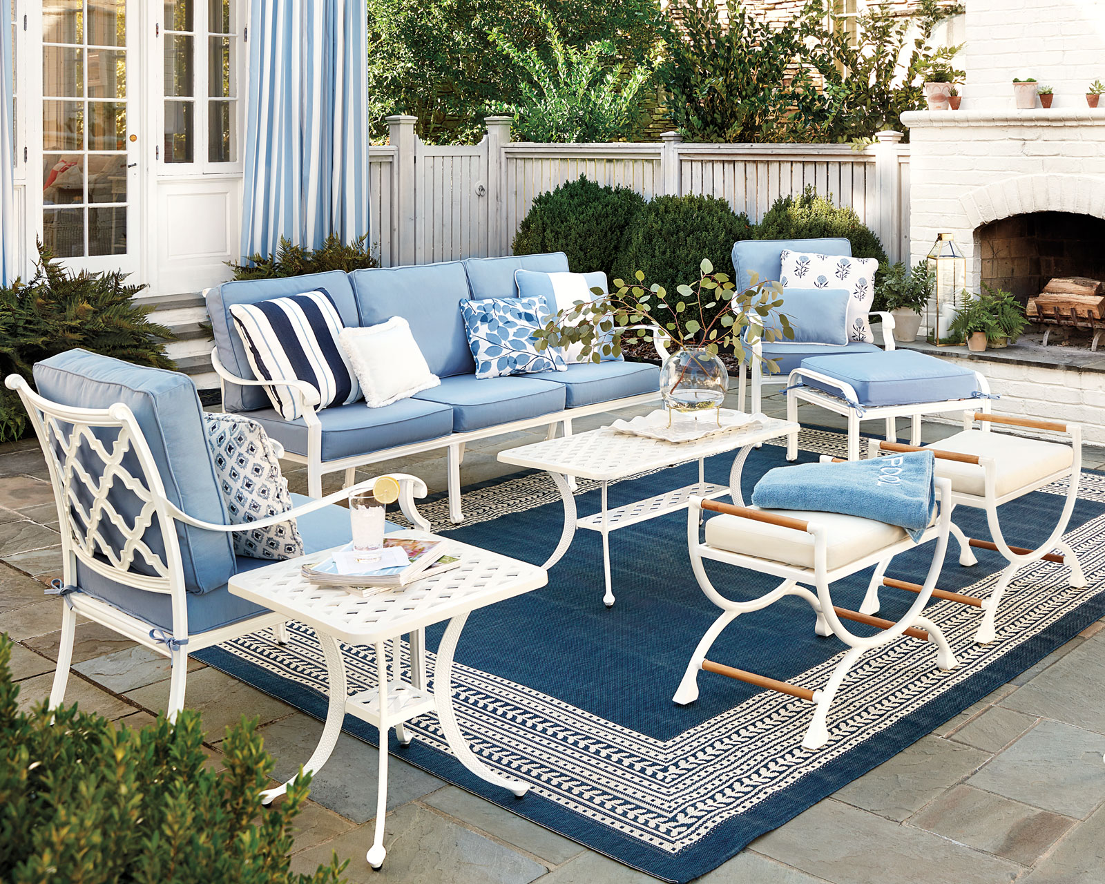 Blue outdoor living space