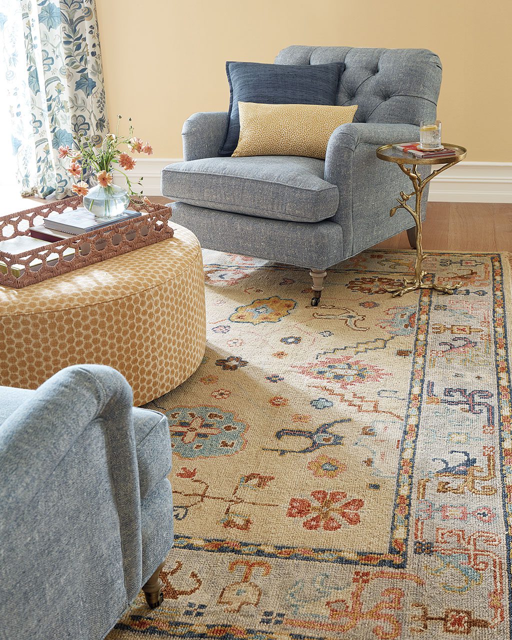 Rug in a living room from Ballard Designs