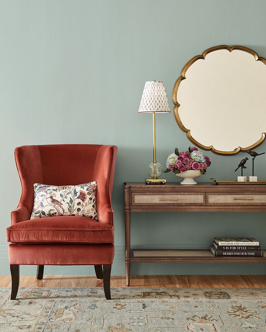 Entryway with a mix of furniture styles to create a beautiful space by Ballard Designs