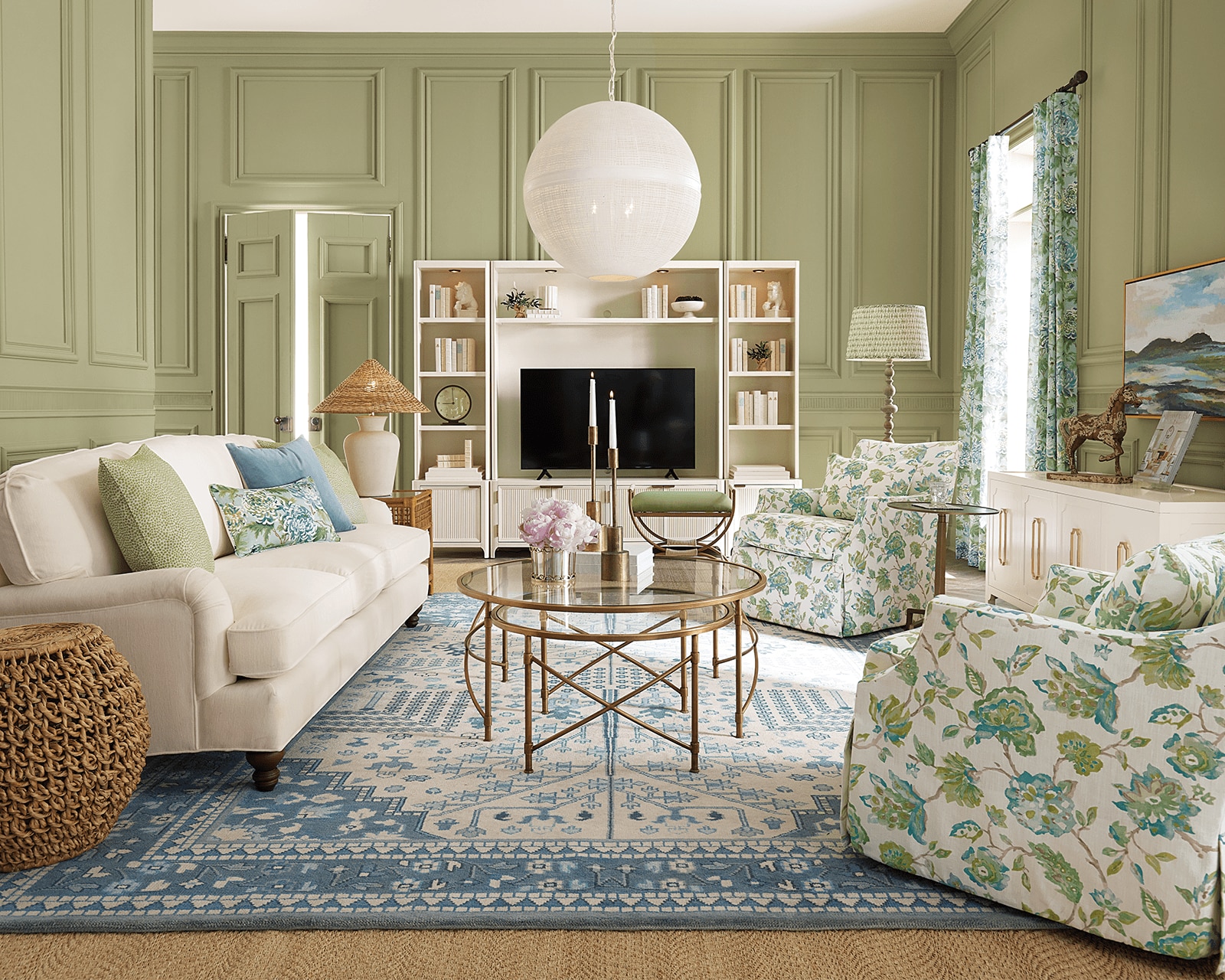 Living Room with Green Walls