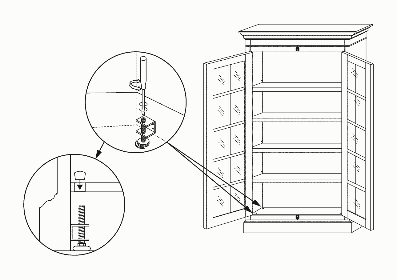 Illustration for furniture levelers built into furniture piece | Ballard Designs